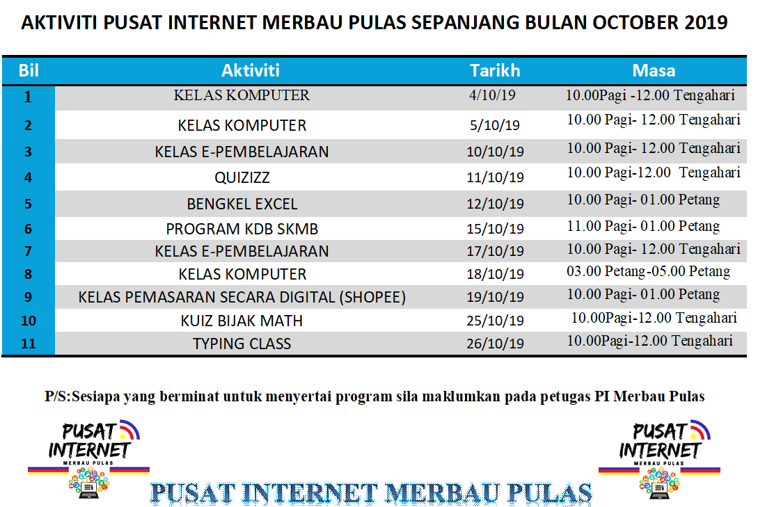 Jadual Aktiviti October 2019